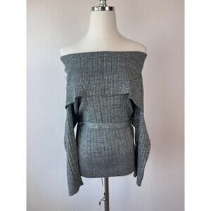 Vintage Y2K Gray Metallic Off The Shoulder Sweater Tie Waist size Medium